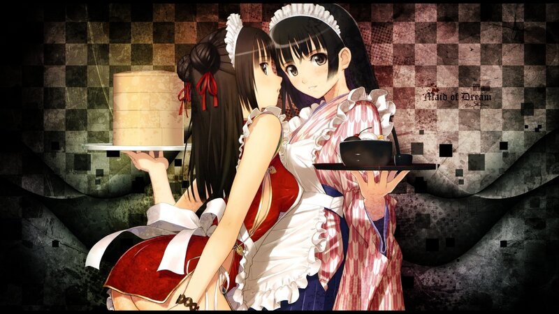Two Maids Holding Trays