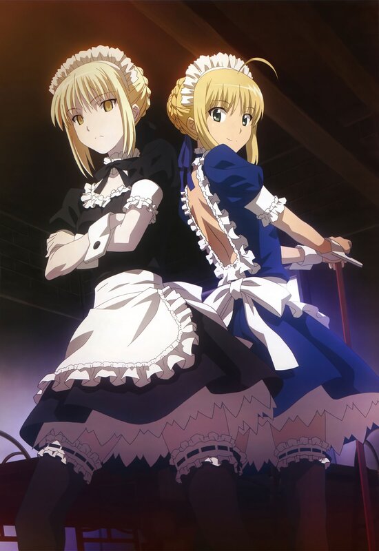 Two maids in a dimly lit room