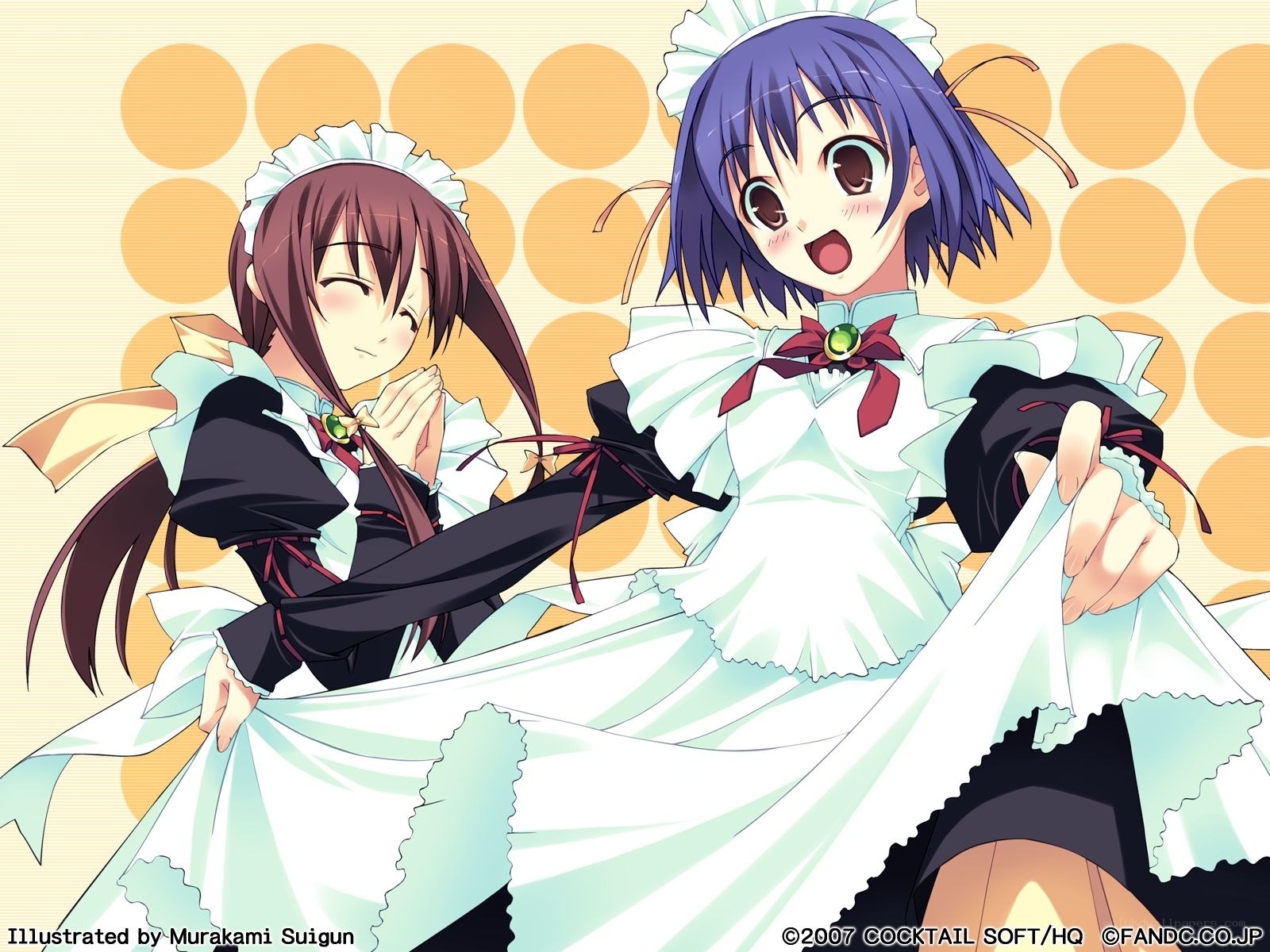 Two maids in a playful moment