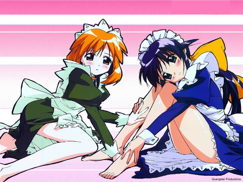 Two maids in colorful outfits
