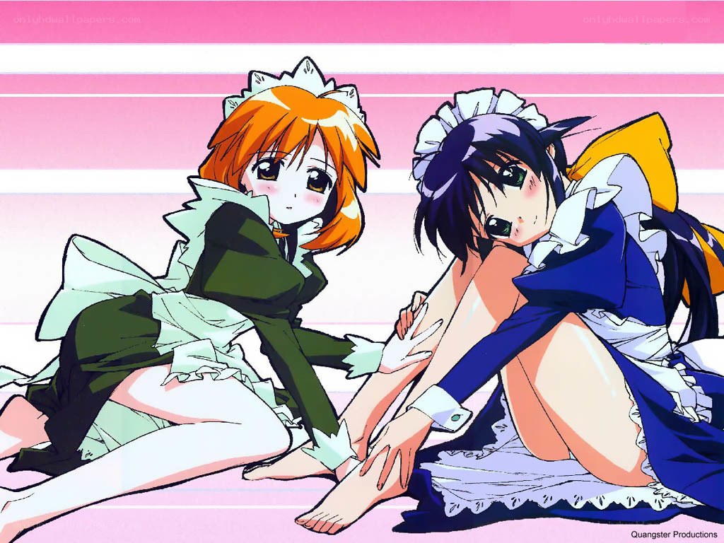 Two maids in colorful outfits