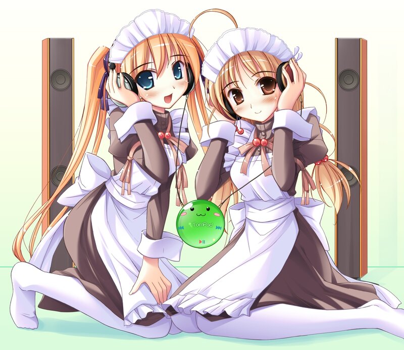 Two maids listening to music