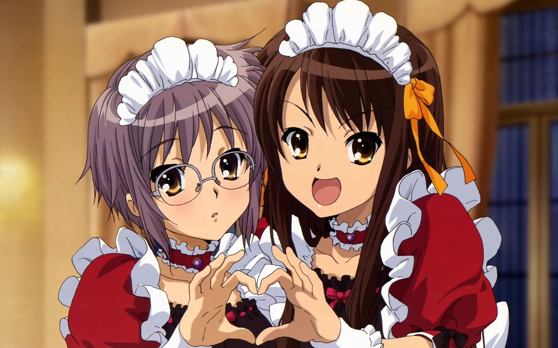 Two maids making a heart