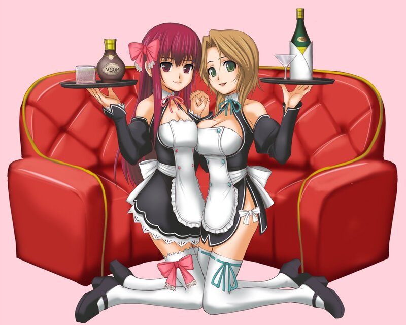 Two maids serving drinks
