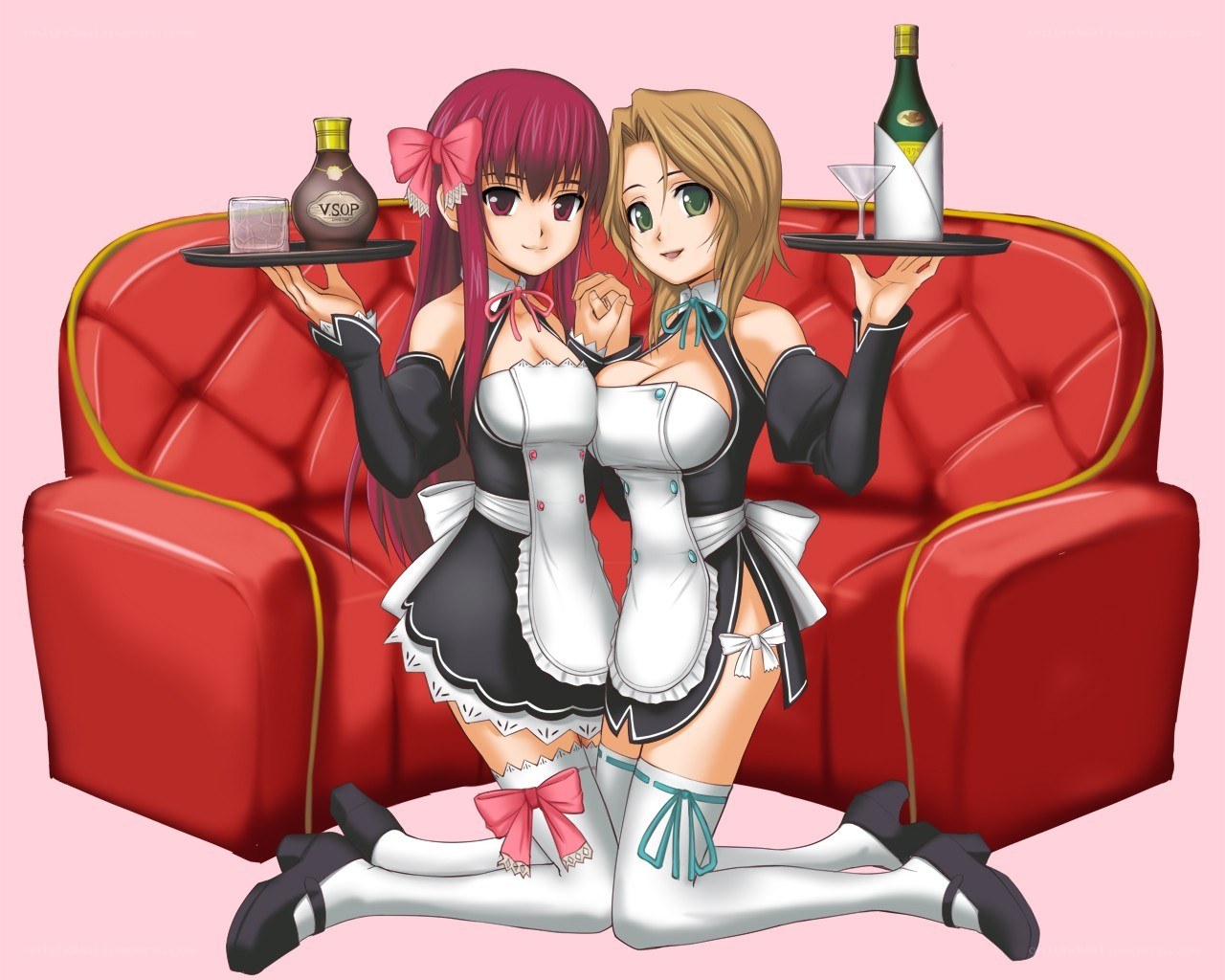 Two maids serving drinks
