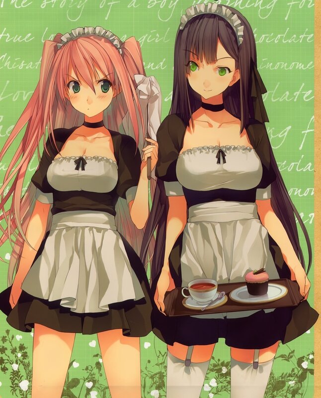 Two maids serving tea