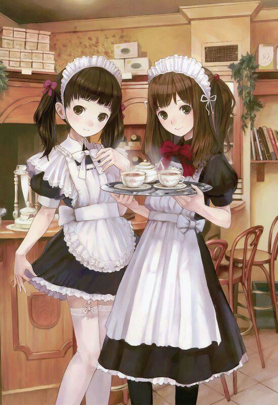 Two Maids Serving Tea — White