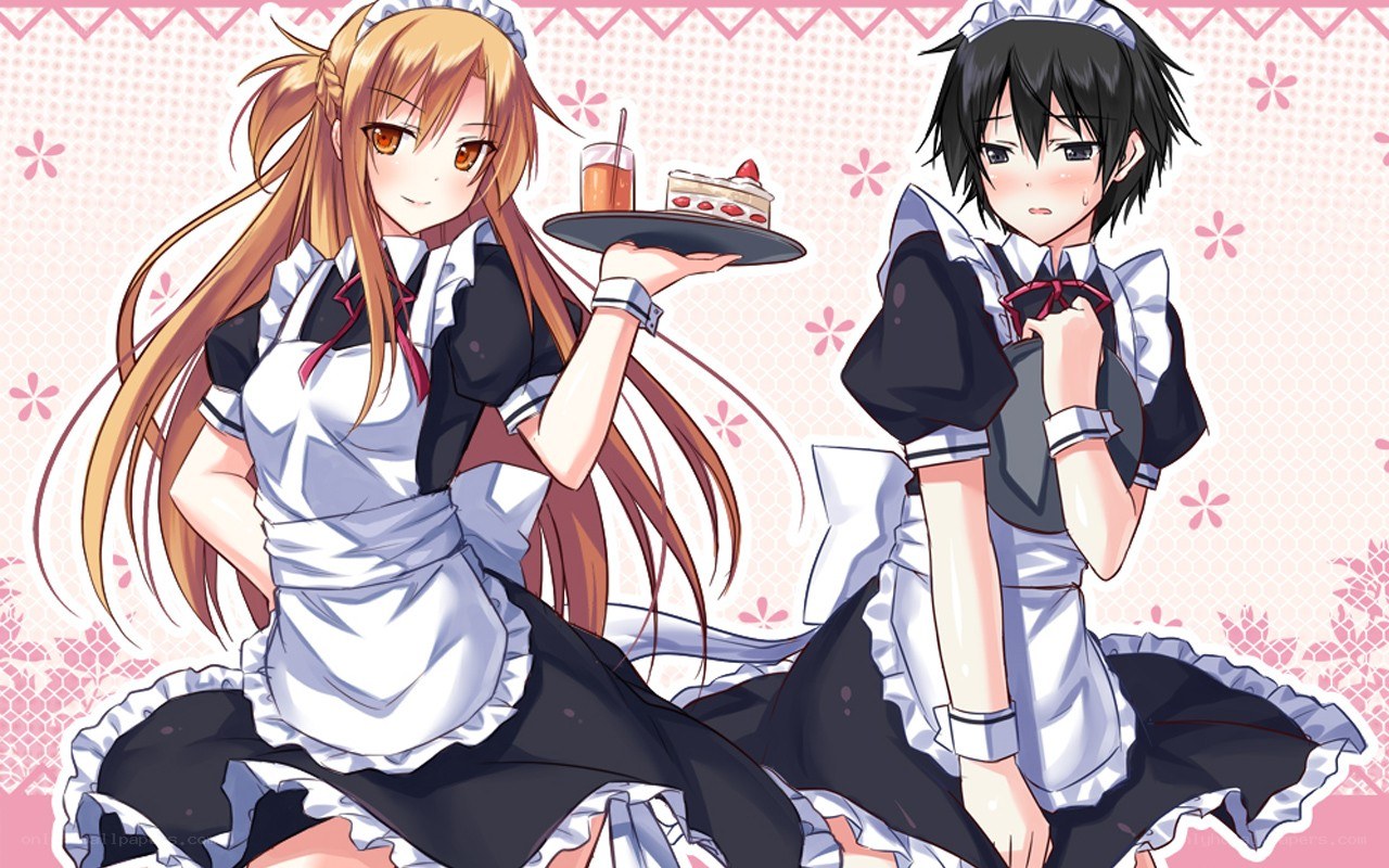Two maids with cake and drink