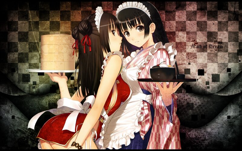 Two maids with trays