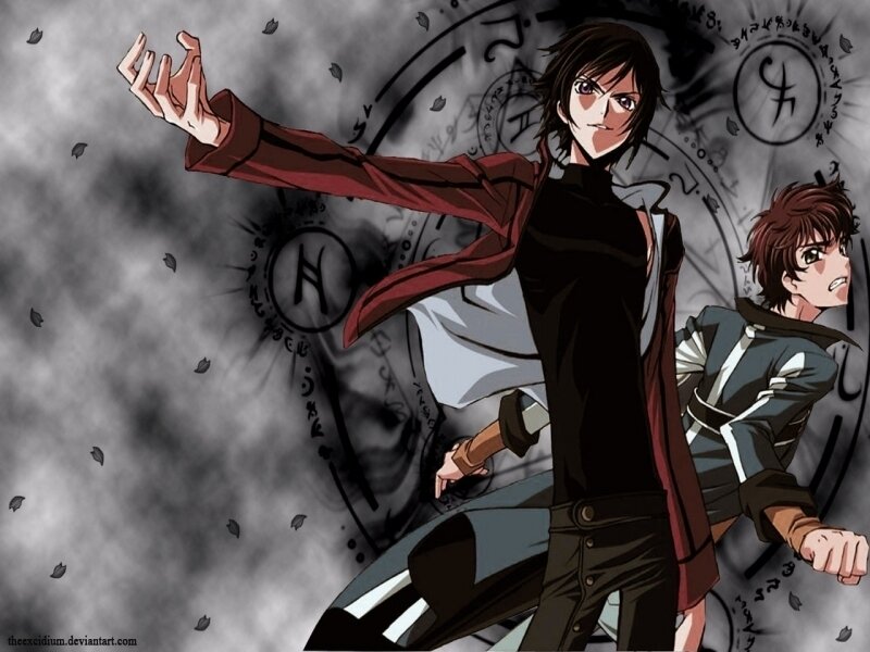 Two Male Anime Characters — Black, Dramatic, Magic Symbols