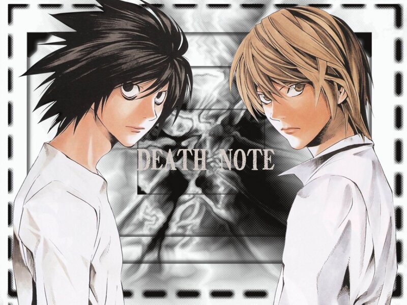 Two Male Anime Characters — Black, Dramatic, Manga, Film Strip Border