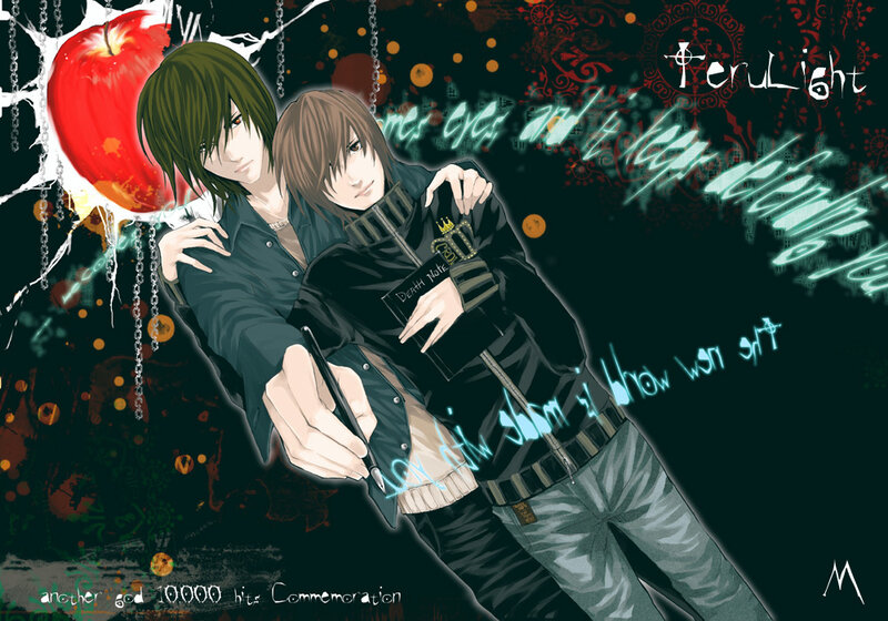Two Male Anime Characters — Black, Dramatic, Night, Apple