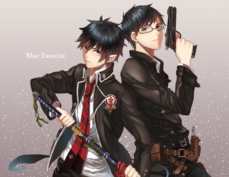 Two Male Anime Characters — Black, Dramatic, Swords
