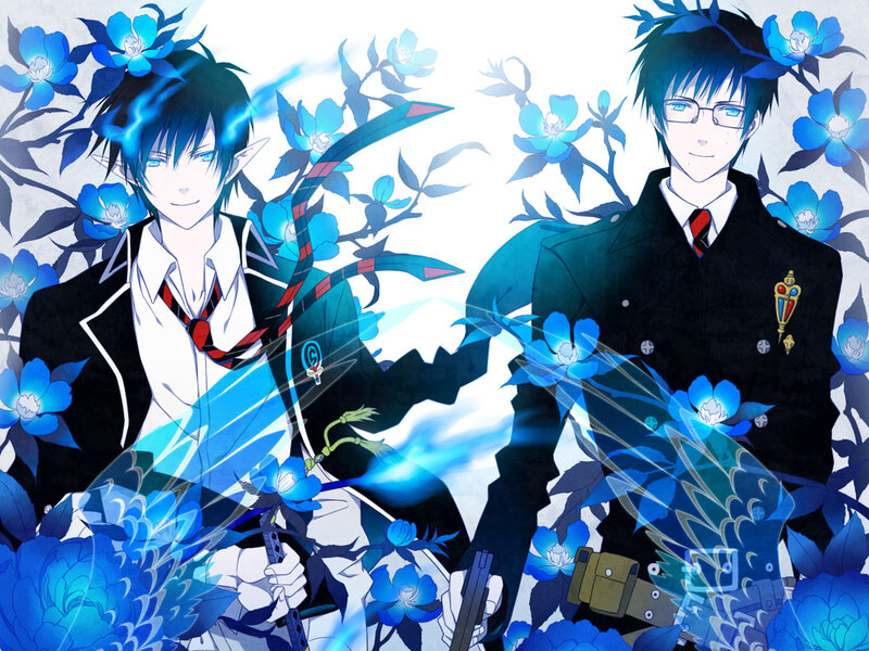Two Male Anime Characters — Blue, Dramatic, Blue Flowers