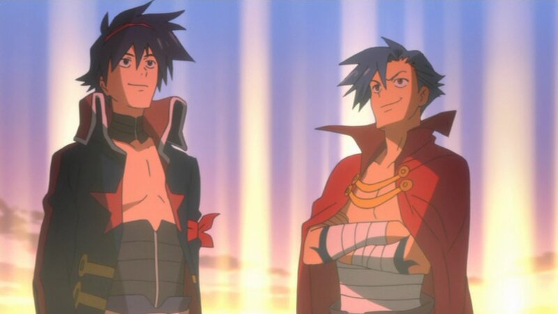 Two Male Anime Characters — Blue, Dramatic, Sunset