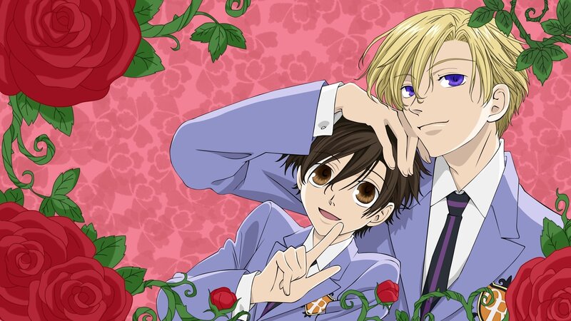 Two Male Anime Characters — Pink, Romantic, Roses