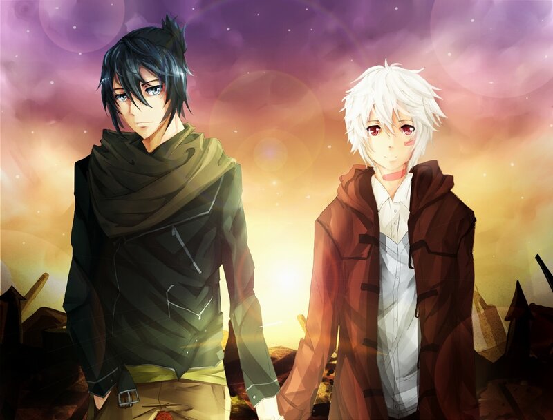 Two Male Anime Characters — Purple, Dramatic, Sunset, Digital Art