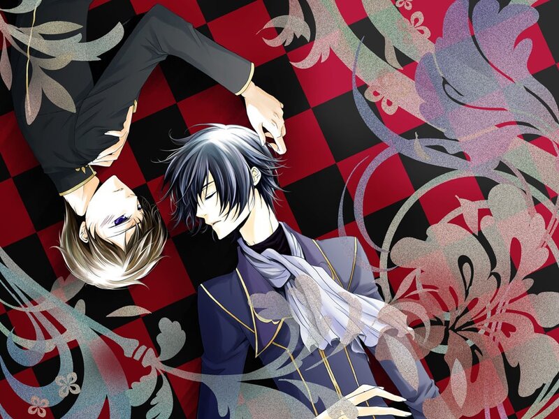 Two Male Anime Characters — Red, Dramatic, Checkered Floor