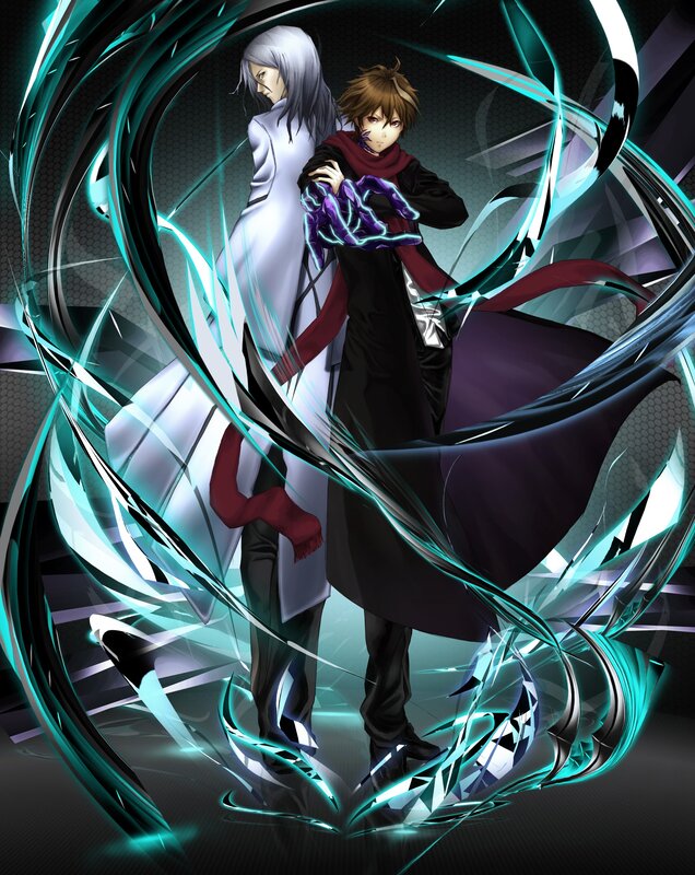 Two Male Characters — Black, Dramatic, Anime, Energy Swirls