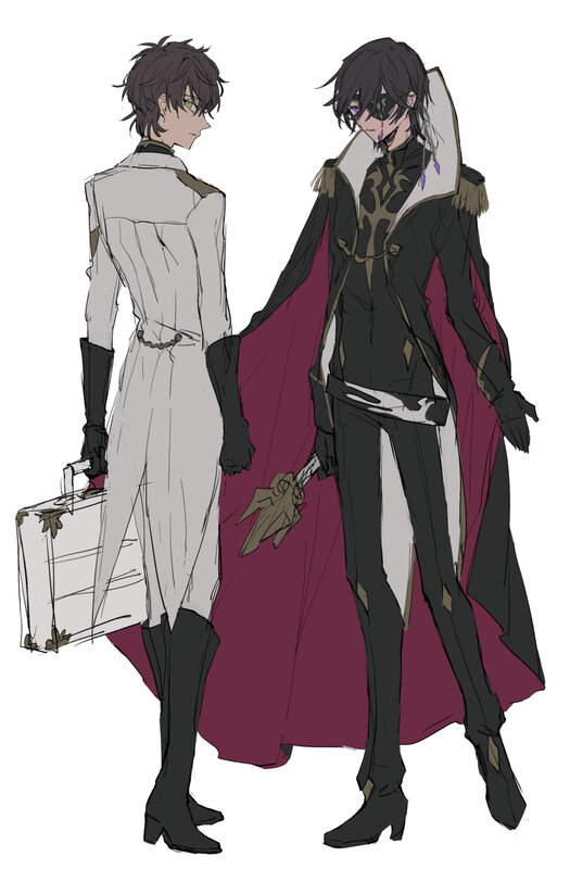 Two Male Characters — Black, Dramatic, Digital Art, Suitcase