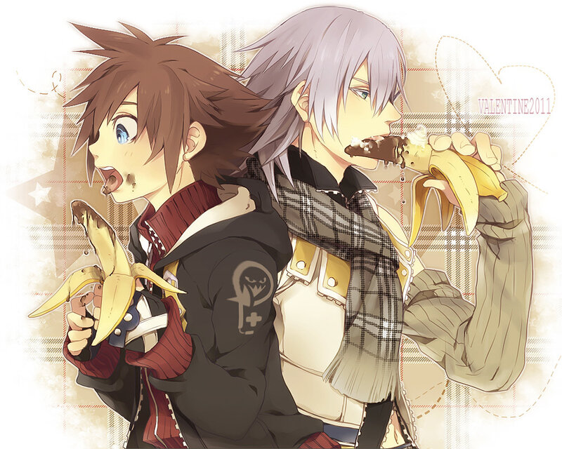 Two Male Characters Eating Bananas