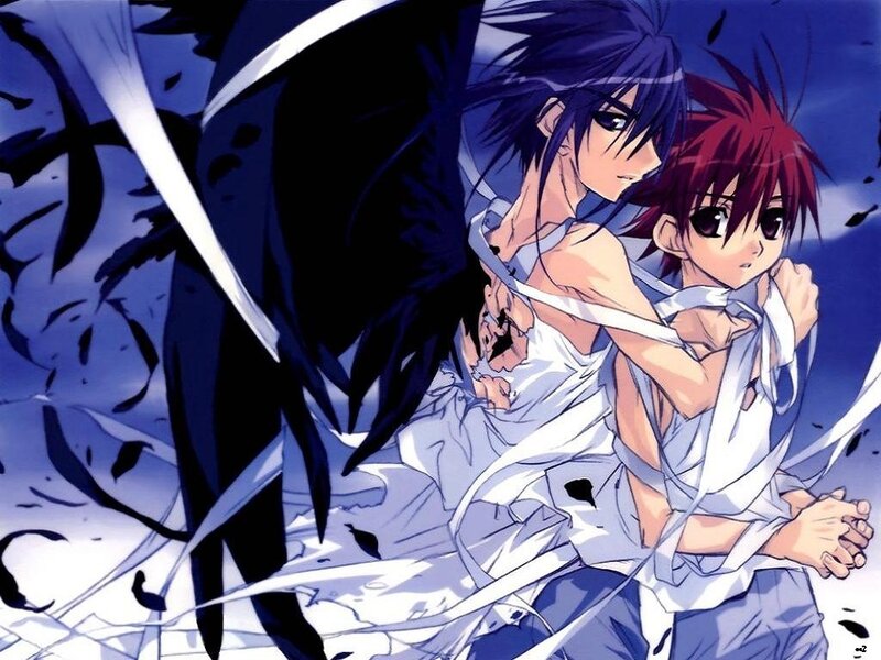 Two Male Characters Embracing — Blue, Dramatic