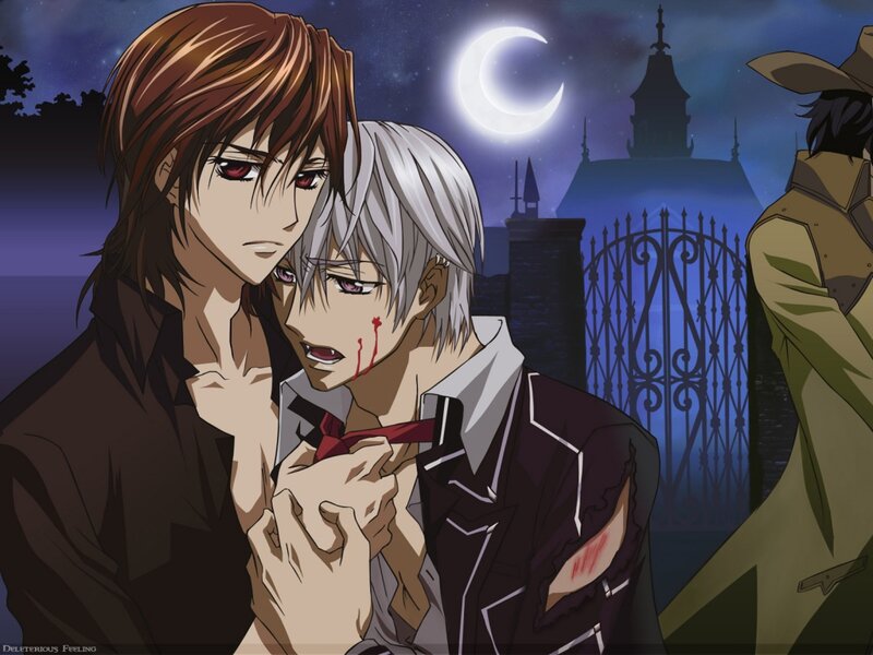 Two Male Characters Embracing — Purple, Dramatic