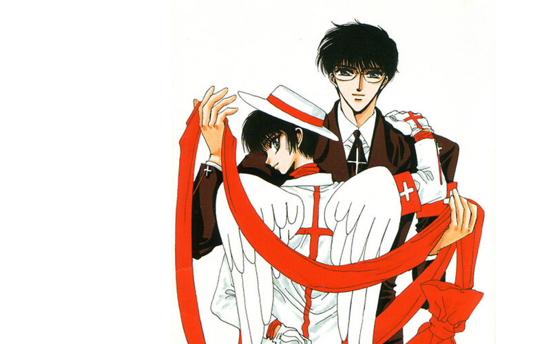 Two Male Characters Embracing — White