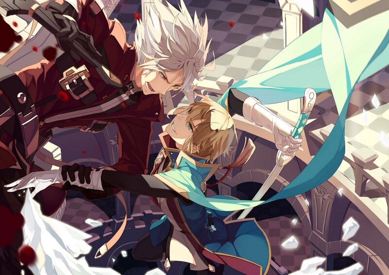 Two Male Characters Fighting — Blue, Dramatic, Anime, Sword
