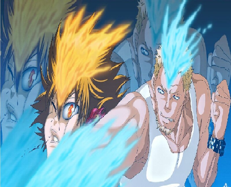 Two Male Characters Fighting — Blue, Dramatic, Anime