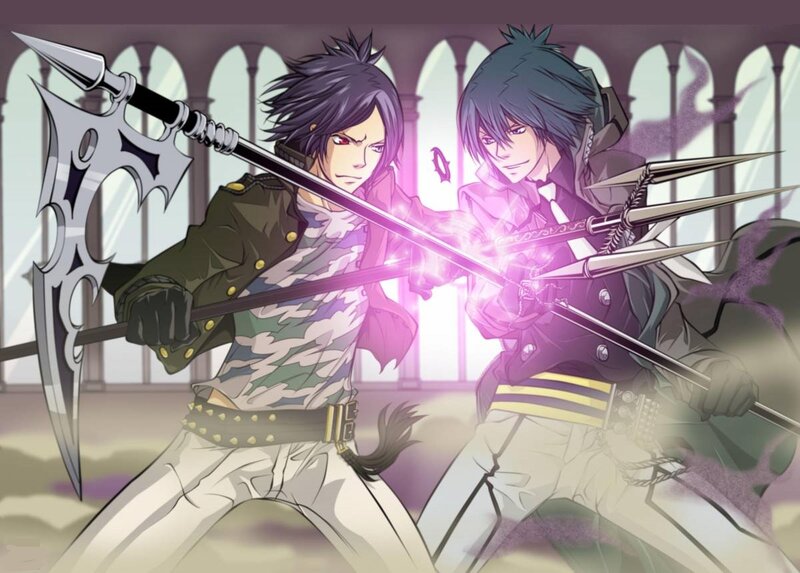 Two Male Characters Fighting — Purple