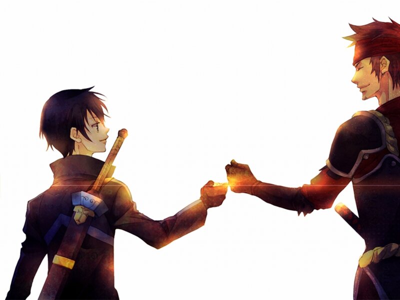 Two Male Characters Fist-bumping