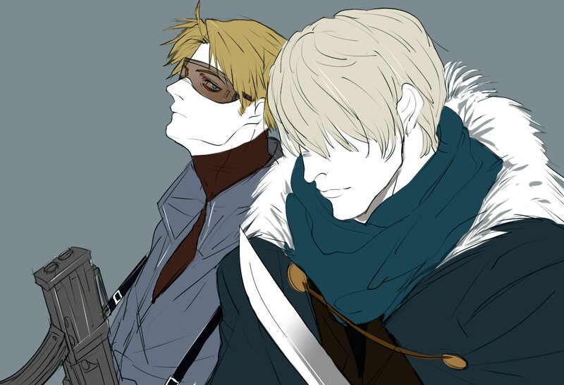 Two Male Characters — Gray, Serious