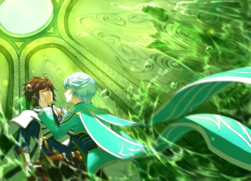 Two Male Characters — Green, Dramatic, Anime