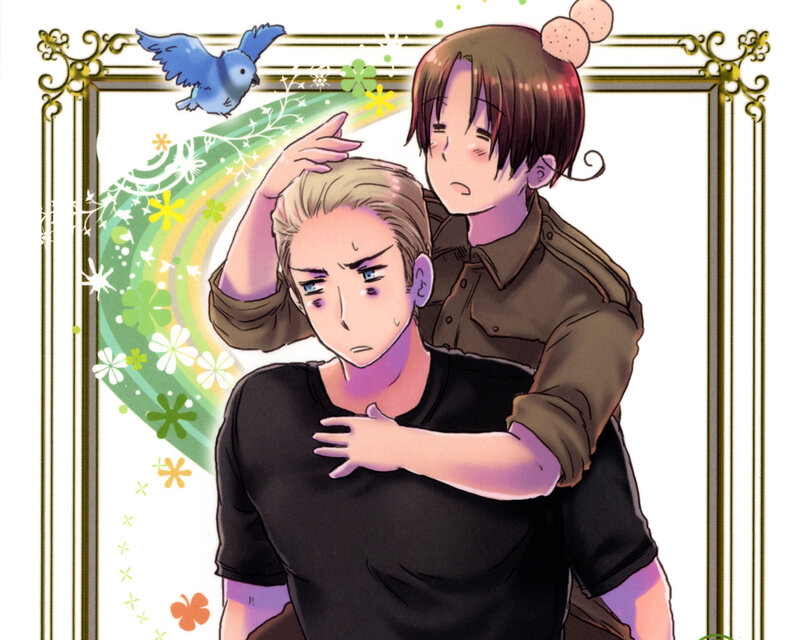 Two Male Characters Hugging — Green