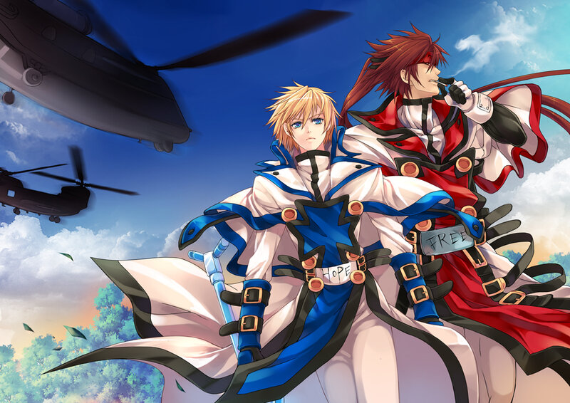 Two Male Characters in Flight