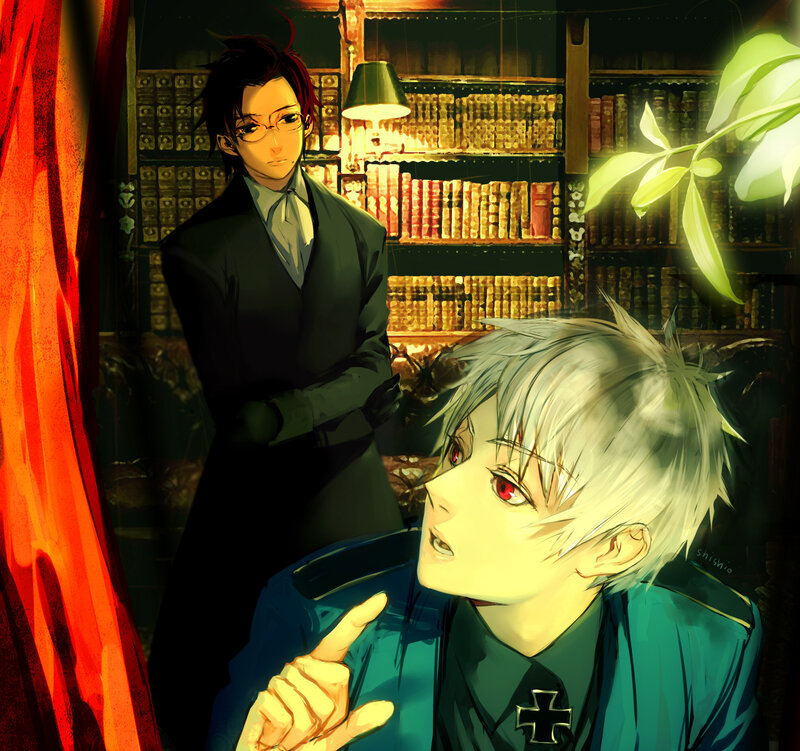 Two Male Characters in Library