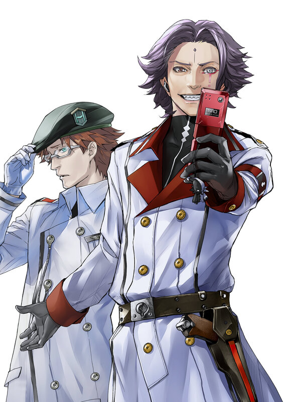 Two Male Characters in Uniforms — White