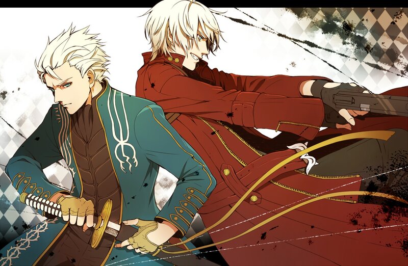 Two Male Characters — Red, Dramatic, Anime, Swords