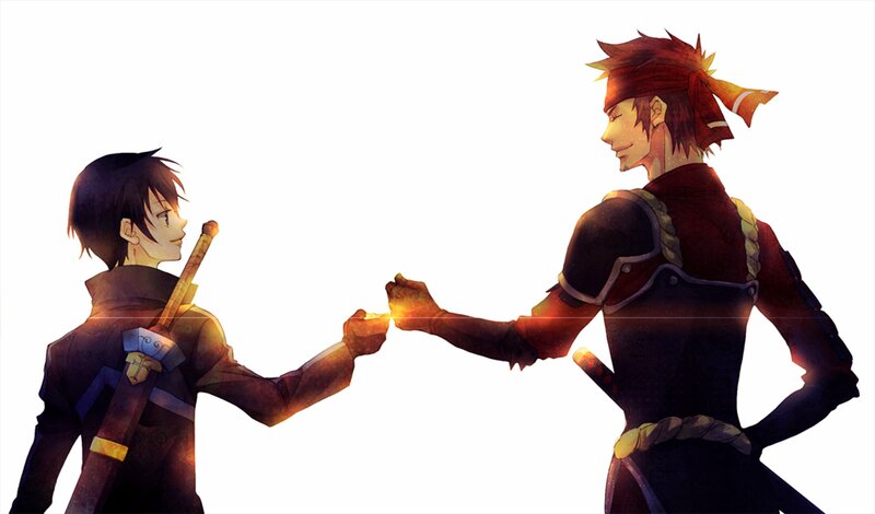 Two Male Characters Shaking Hands — Red