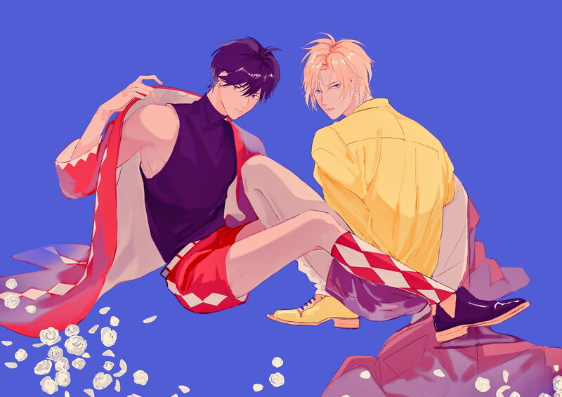 Two Male Characters Sitting — Blue, Calm