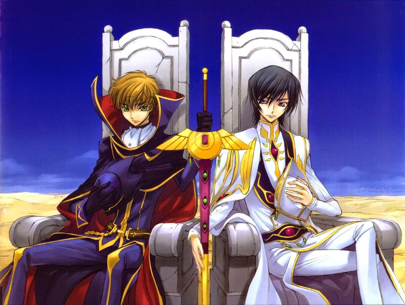 Two Male Characters Sitting — Blue, Dramatic