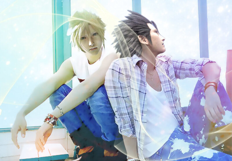 Two Male Characters Sitting — Blue