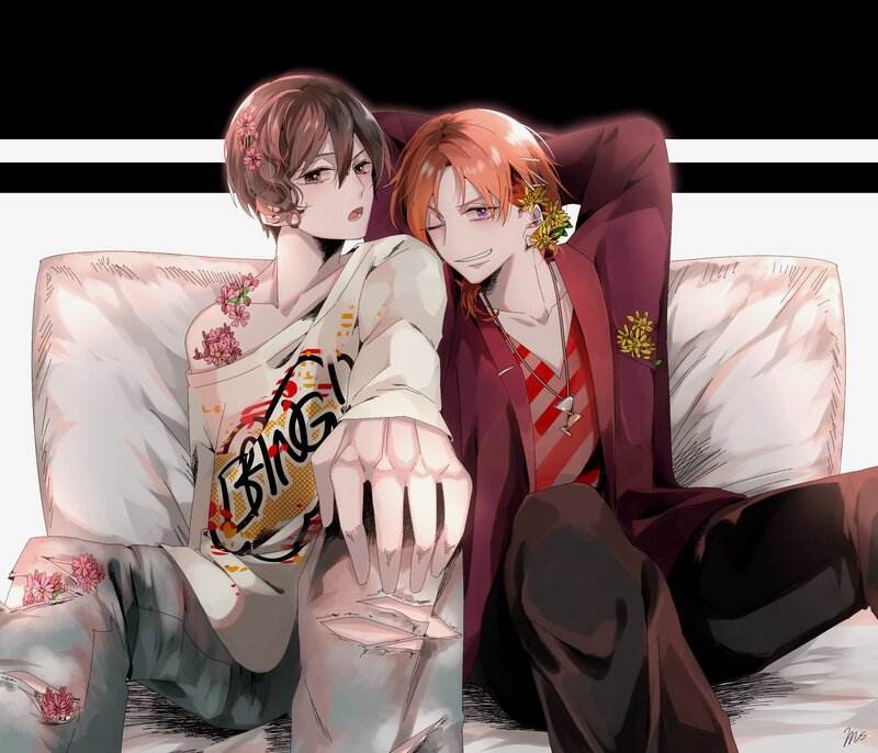 Two Male Characters Sitting — White