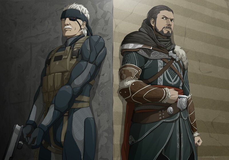Two Male Characters Standing — Gray, Serious
