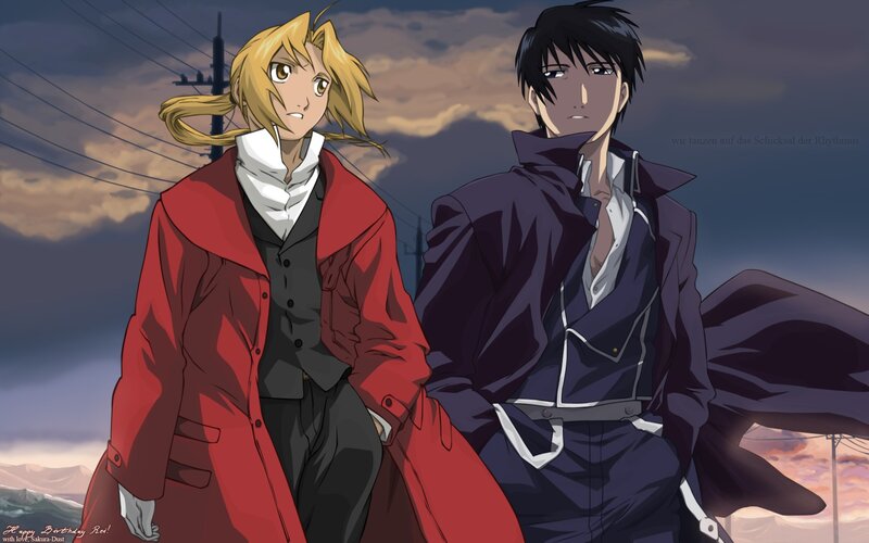 Two Male Characters Standing — Red, Dramatic