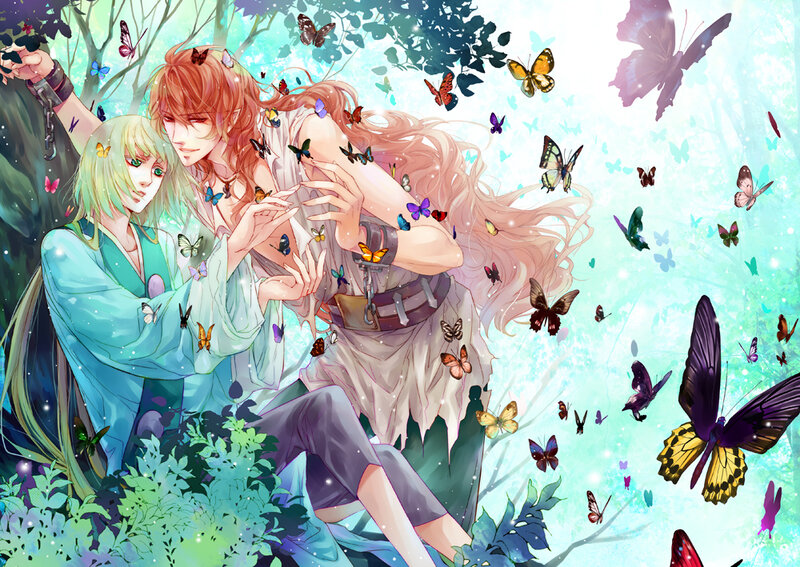 Two Male Characters with Butterflies
