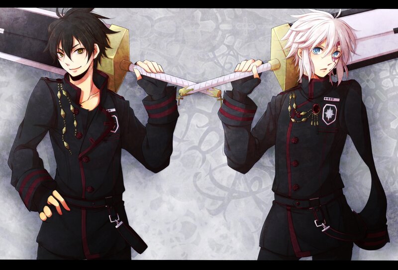 Two Male Characters with Swords — Black, Dramatic, Anime