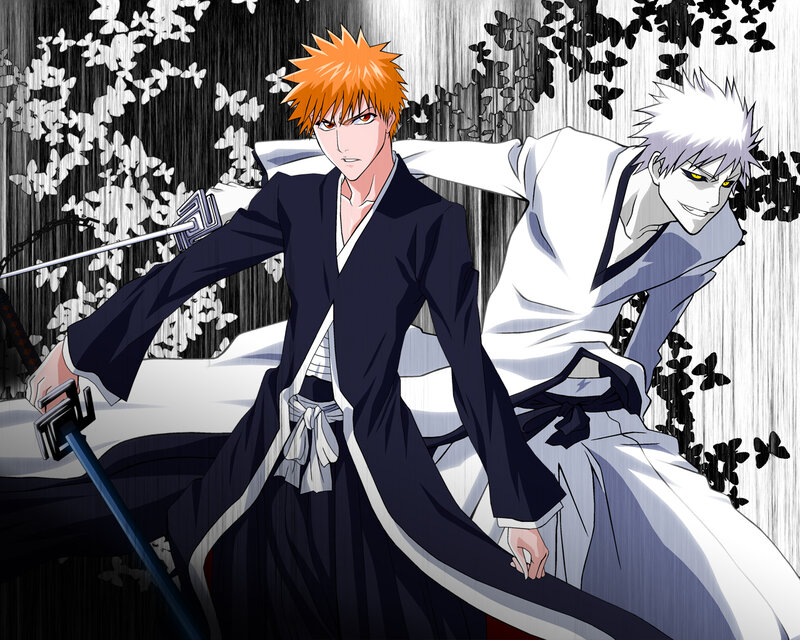 Two Male Characters with Swords — Black, Dramatic