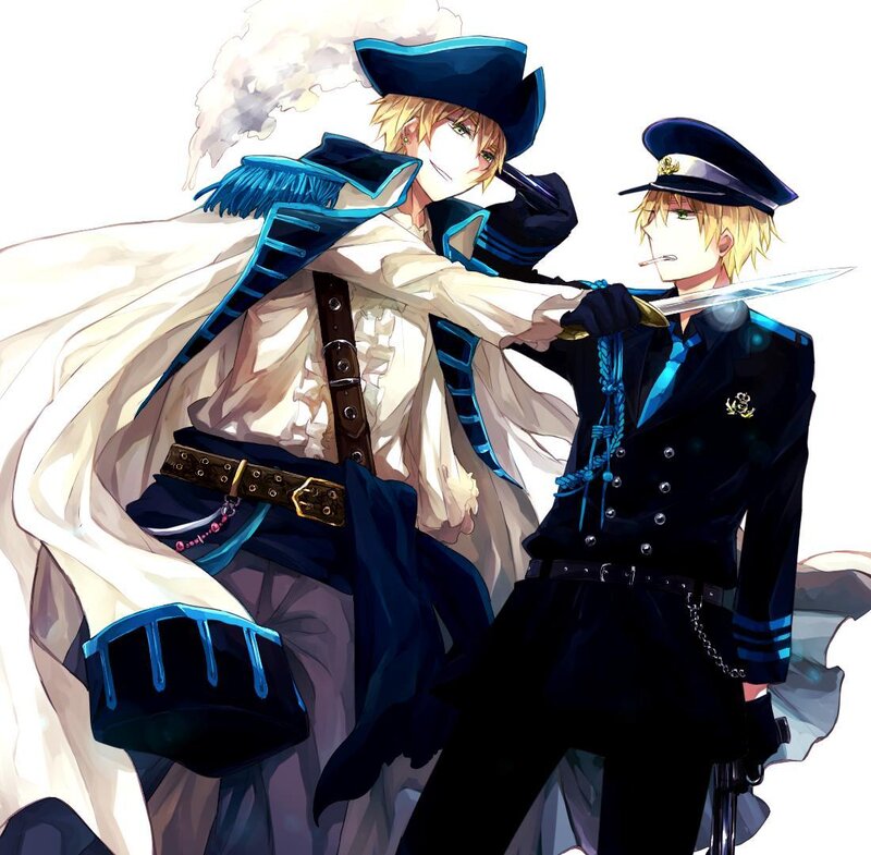 Two Male Characters with Swords — Blue